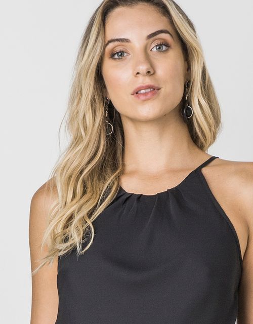 Blusa Alças Finas Com Pregas Decote - Preto