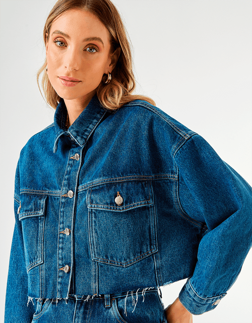 Jaqueta Cropped Strong - Denim Medio