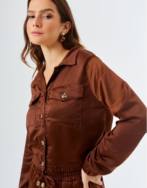 Casaco Bomber Acetinado - Marrom