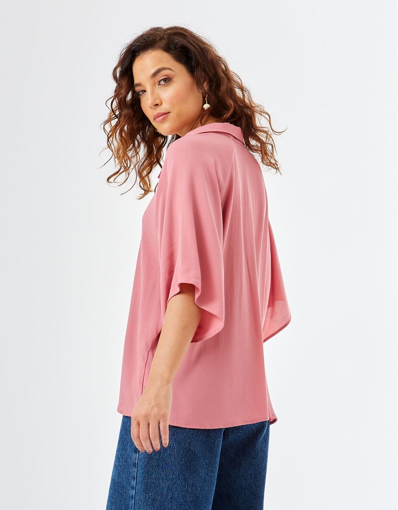 Blusa Ampla Detalhe Gola - Blush - Zinzane