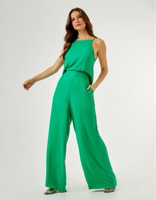 Calça Pantalona Pala Geométrica - Verde Bandeira