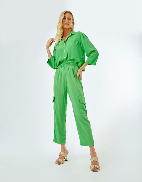 Calça Reta Bolsos Cargo - Verde Chroma