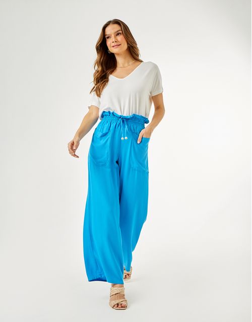 Calça Reta Bolso Quadrado - Azul