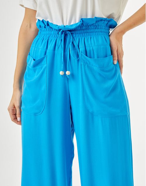 Calça Reta Bolso Quadrado - Azul