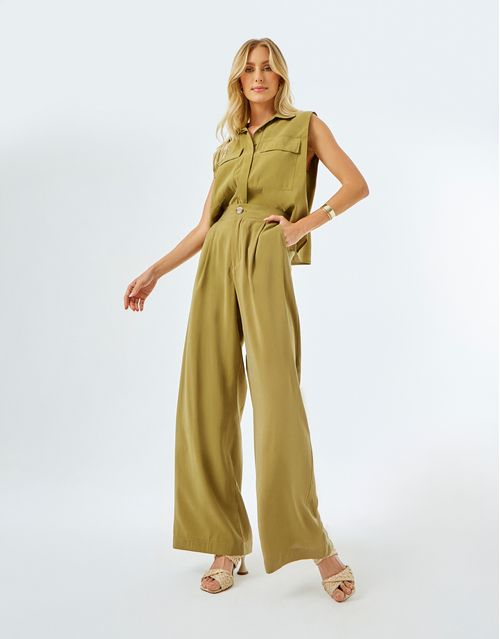 Calça Alfaiataria Cupro - Verde Militar