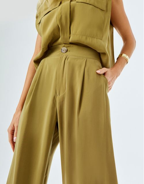 Calça Alfaiataria Cupro - Verde Militar