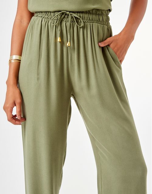 Calça Reta Cós Elástico - Verde Militar