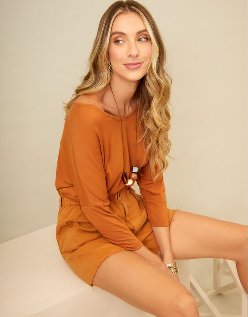 Blusa Manga 7/8 Colors - Caramelo