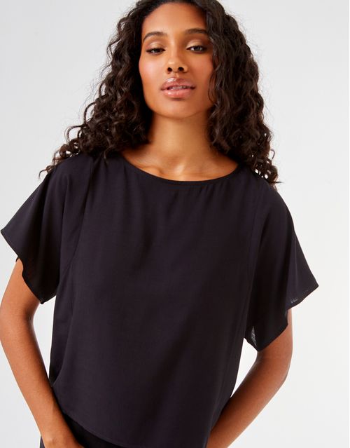 Blusa Ampla Decote Canoa - Preto