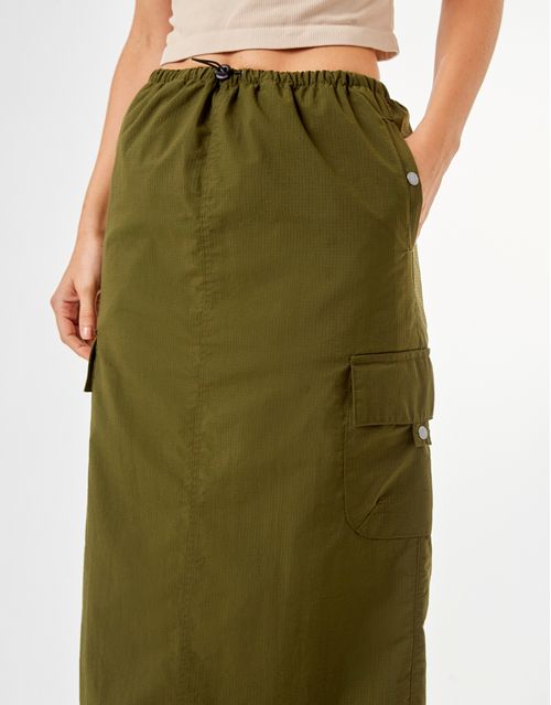 Saia Midi Bolsos - Verde Militar