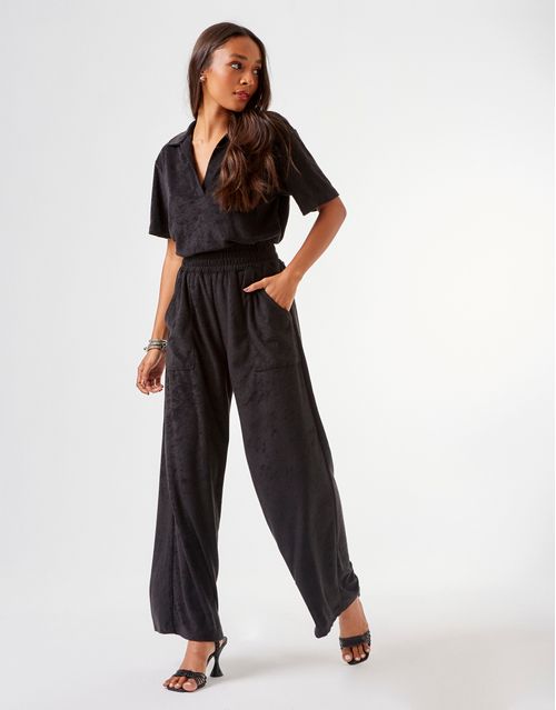 Calça Ampla Atoalhada - Preto