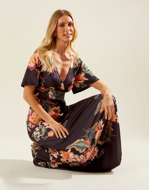 Vestido Longo Estampado Maggie - Preto