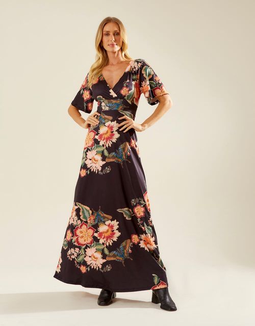 Vestido Longo Estampado Maggie - Preto