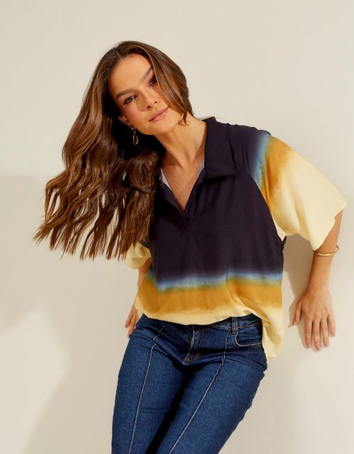 Blusa Estampada Tie Dye Ocean - Azul Marinho