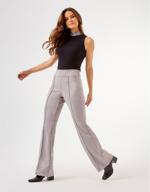 Calça Flare Suede - Cinza