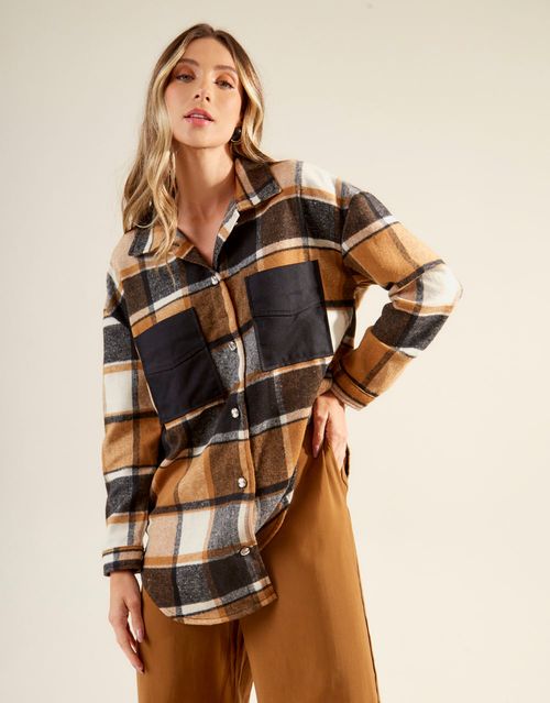 Camisa Xadrez Alongada - Caramelo