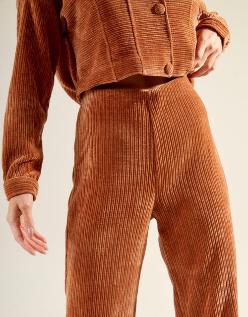 Calça Cenoura Botões Veludo Colete - Marrom