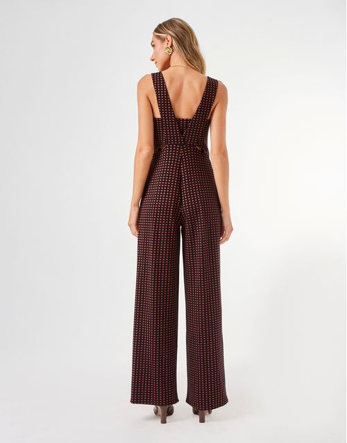 Macacão Pantalona Estampado Geométrico - Preto