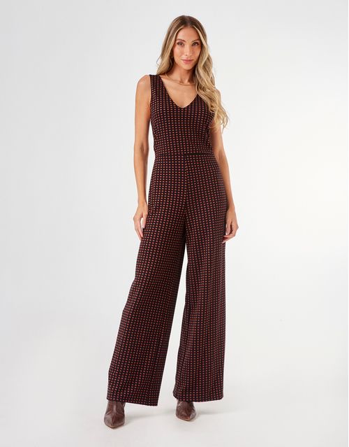 Macacão Pantalona Estampado Geométrico - Preto
