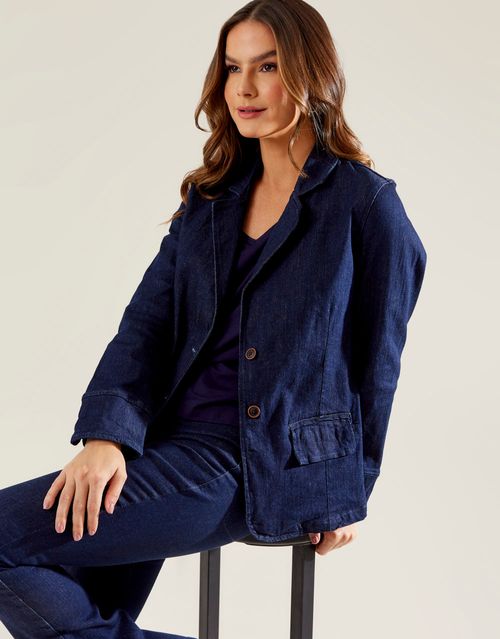 Blazer Bolsos Frontais - Denim Escuro