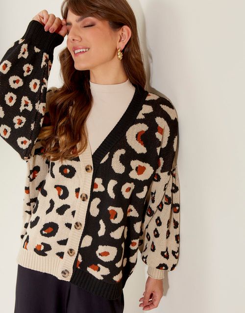 Cardigan Animal Print Amplo - Areia