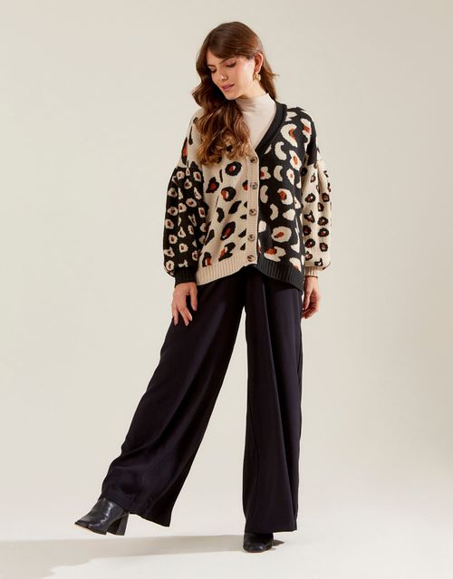 Cardigan Animal Print Amplo - Areia