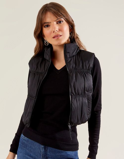 Colete Curto Puffer - Preto
