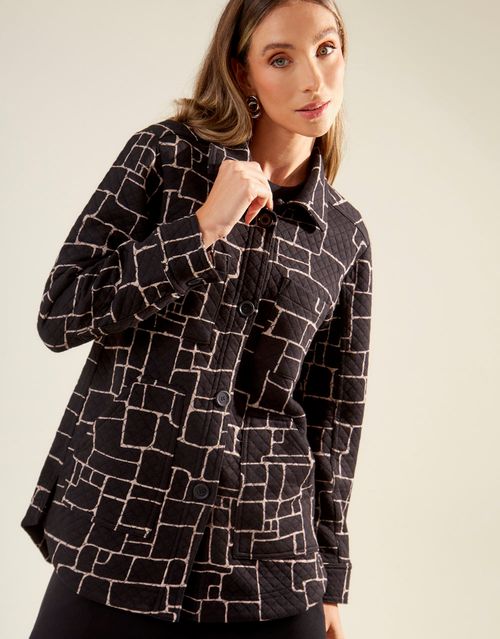 Casaco Matelasse Estampado Geométrico - Preto
