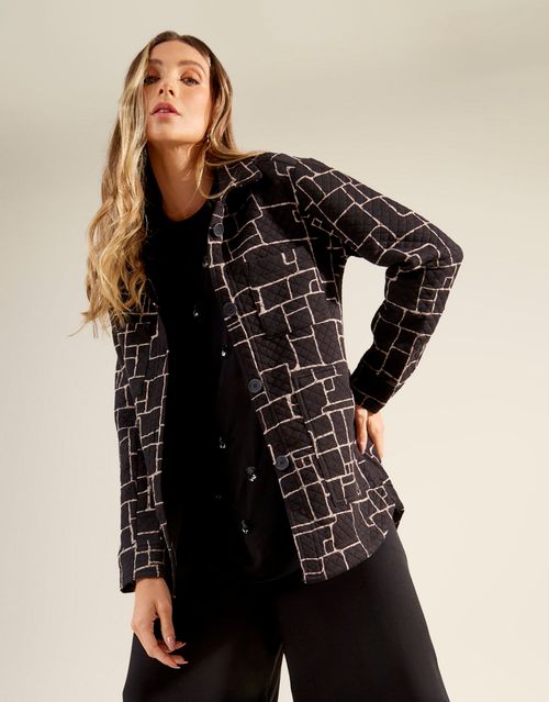 Casaco Matelasse Estampado Geométrico - Preto