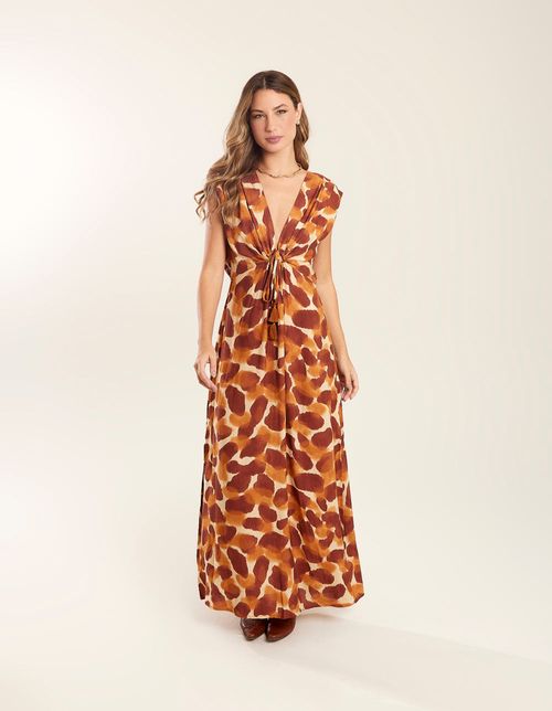 Vestido Longo Estampado Anita - Areia