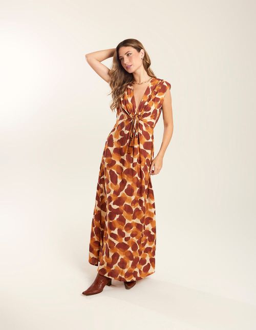 Vestido Longo Estampado Anita - Areia