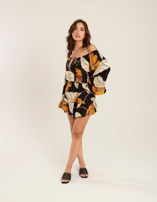 Macaquinho Estampado Donatella - Preto