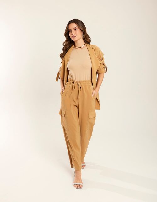 Calça Washed Bolso Cargo - Camel