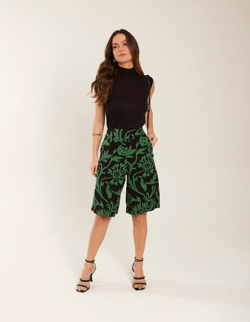 Bermuda Estampada Floral Noturno - Preto
