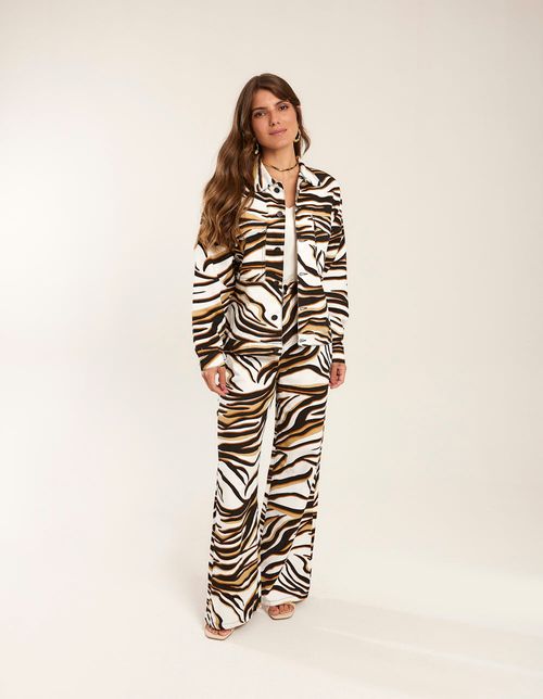 Jaqueta Sarja Estampada Animal Print - Areia