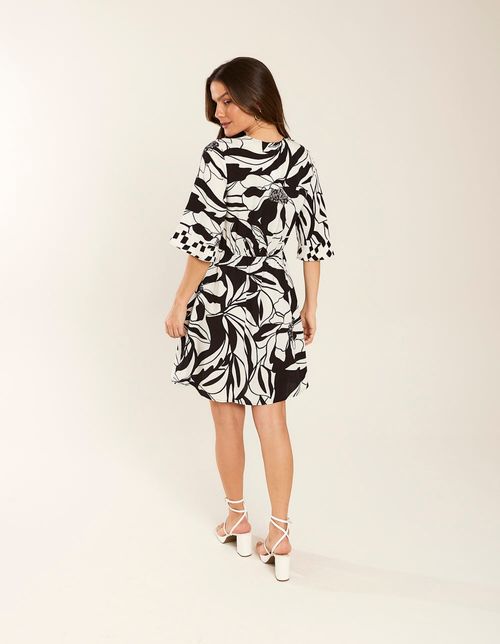 Vestido Curto Estampado Miucha Mix - Preto