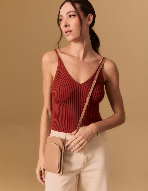 Bolsa Couro Pequena Com Ziper - Bege
