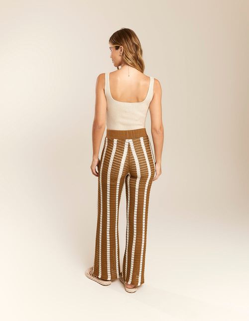 Calça Tricot Listras Verticais - Camel
