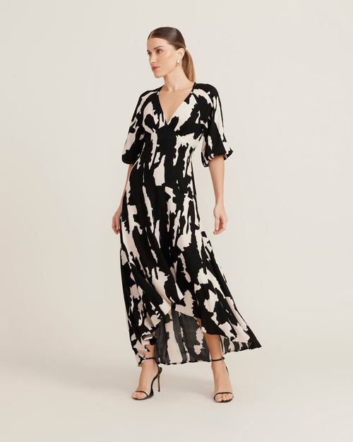 Vestido New Longo Estampado Luanda - Off White