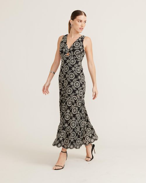 Vestido Longo Laise Bordado - Preto