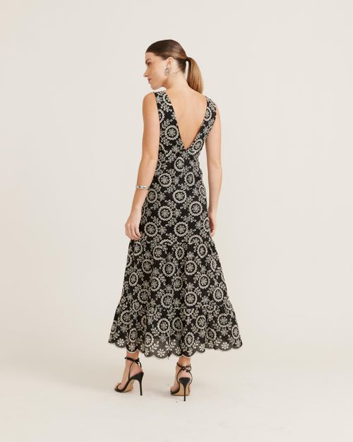 Vestido Longo Laise Bordado - Preto