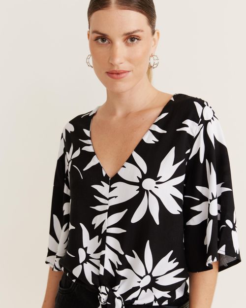 Blusa Estampada Flower Garden - Preto