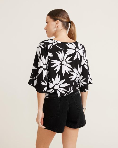 Blusa Estampada Flower Garden - Preto