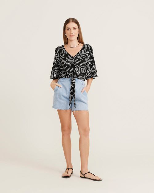 Blusa Estampada Flower Dots - Preto