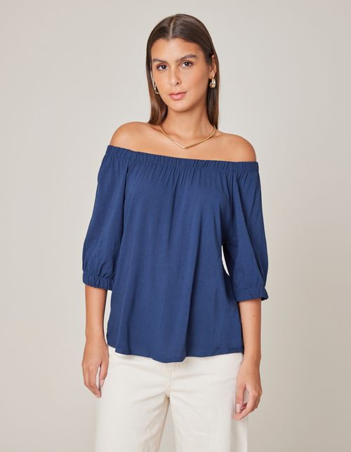 Blusa Ombro a Ombro Linen - Azul Marinho