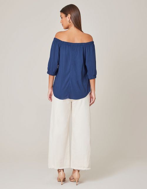 Blusa Ombro a Ombro Linen - Azul Marinho