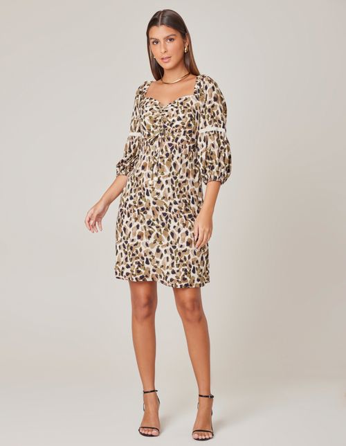 Vestido Curto Estampado Melaine - Areia