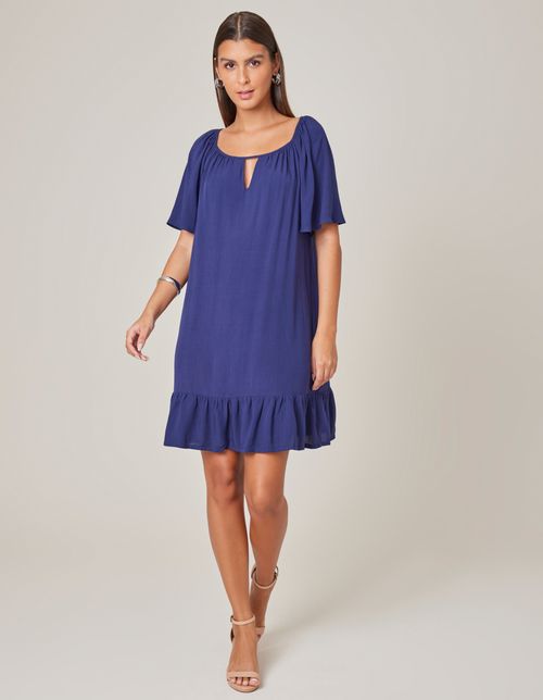 Vestido Curto Babado - Azul Marinho