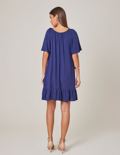 Vestido Curto Babado - Azul Marinho