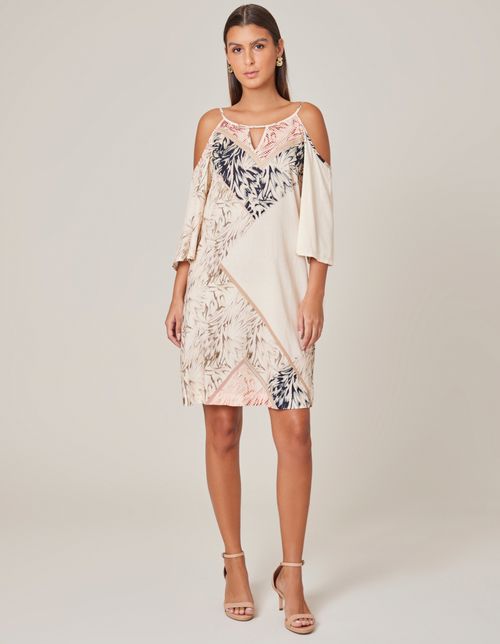 Vestido Curto Estampado Campelo - Areia